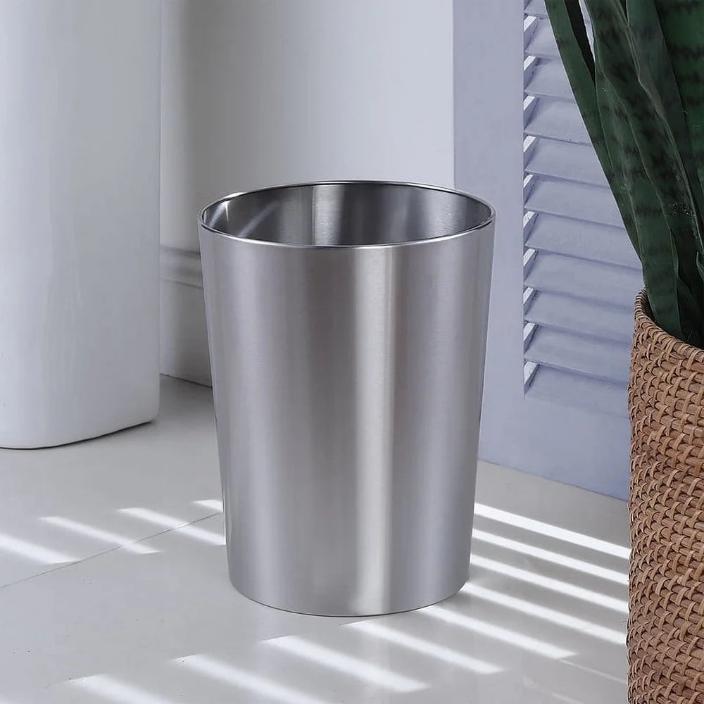 Brushed Nickel Metal Wastebasket 2.2 Gal Indoor Use