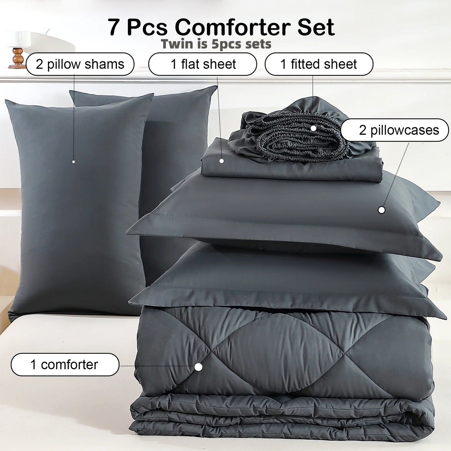 5pcs/7pcs Comforter Sheet Fitted Sleeping Sets