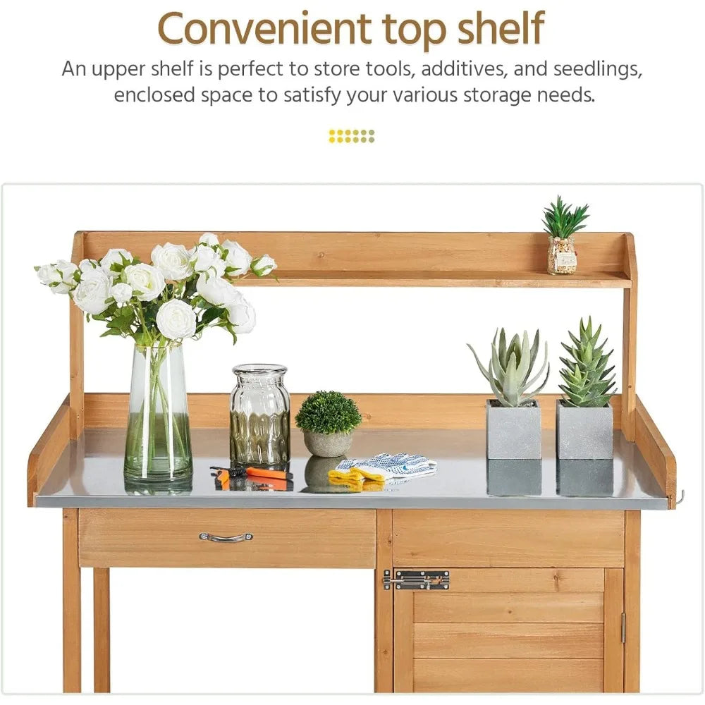Outdoor Garden Potting Table Work Bench Metal Top