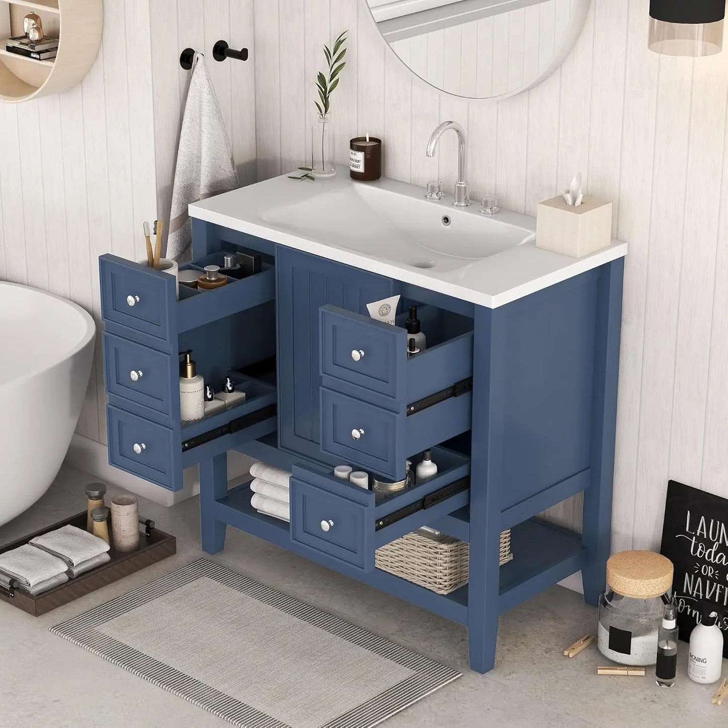 36" Bathroom Vanity Cabinet Sink Top Combo