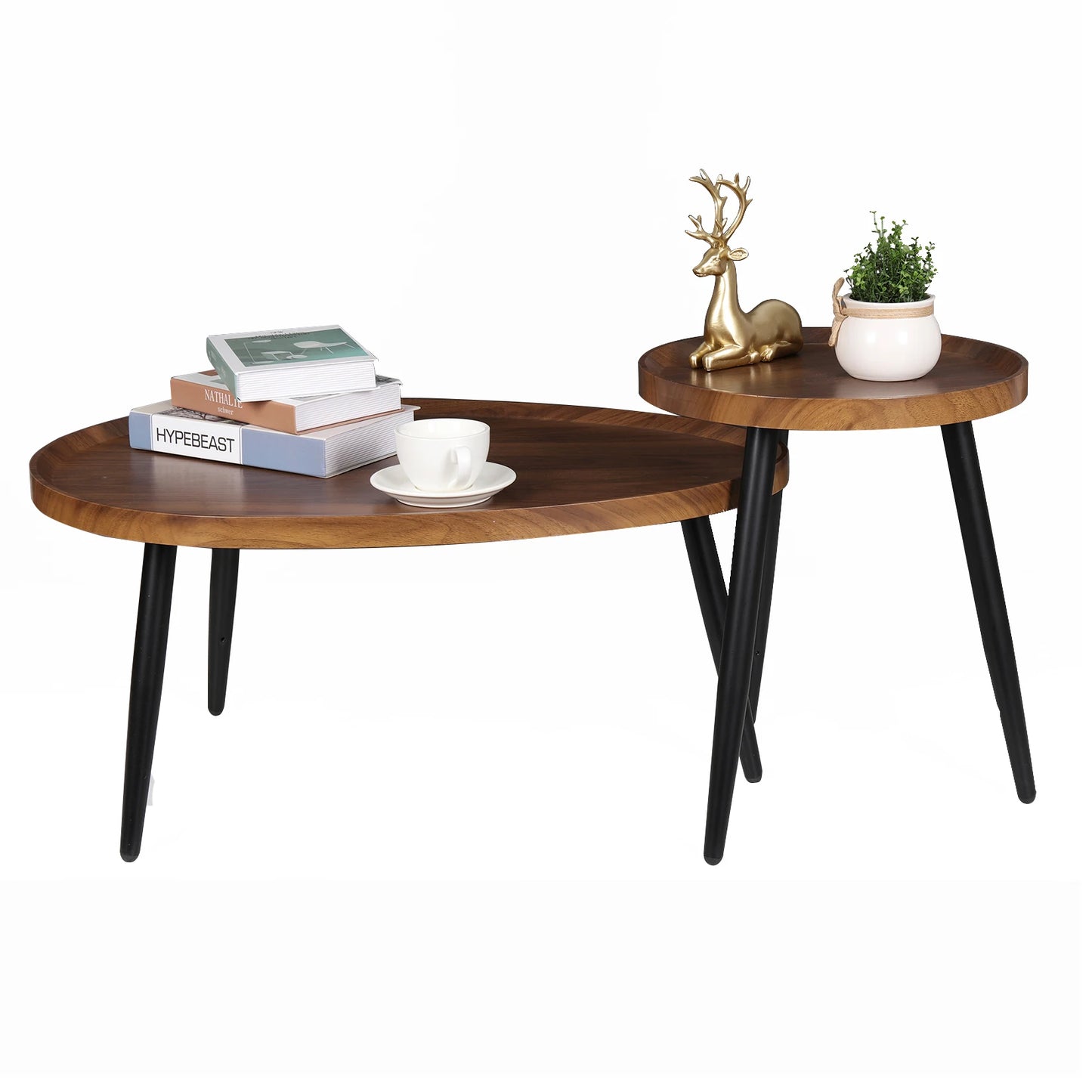 Round Coffee End Table Set Modern Nesting Style