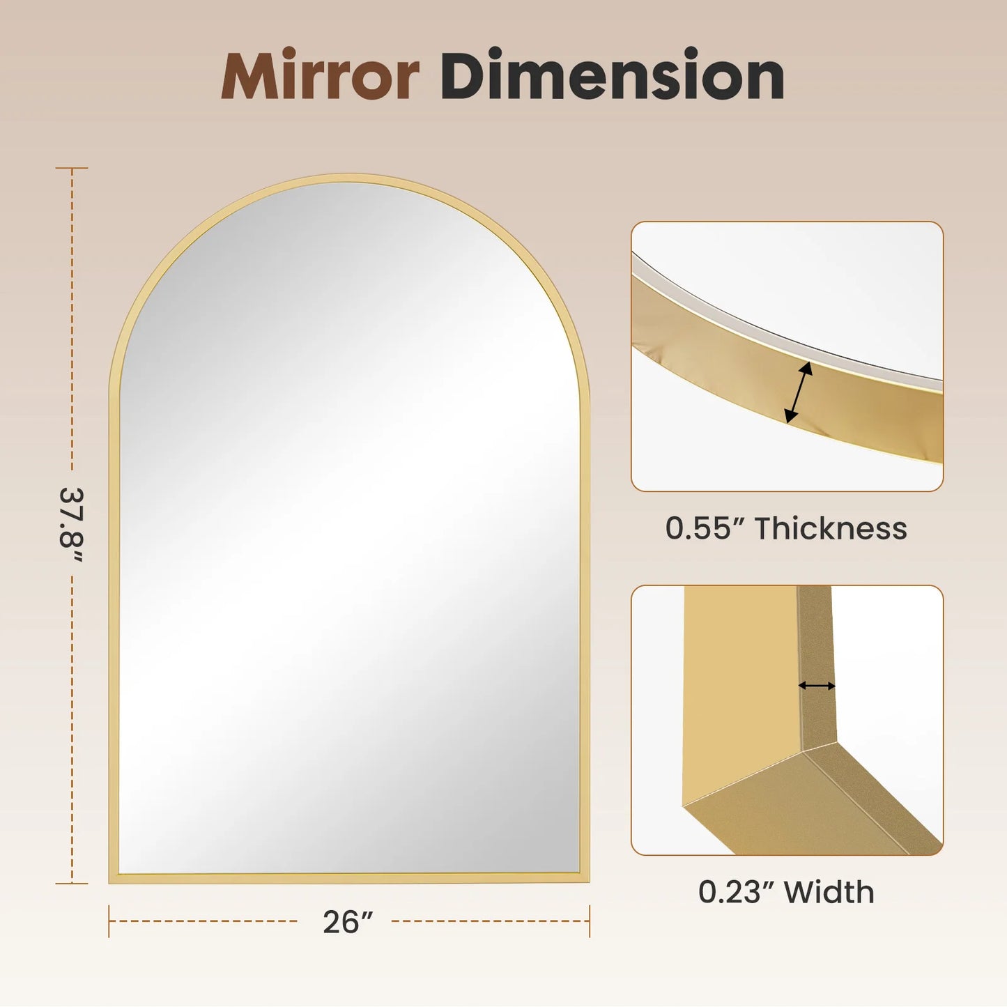 JHK 26"x38" Arched Metal Framed Mirrors