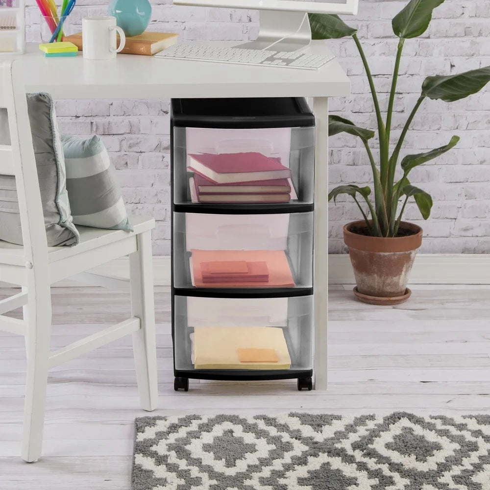 3 Drawer Clear Plastic Storage Cart