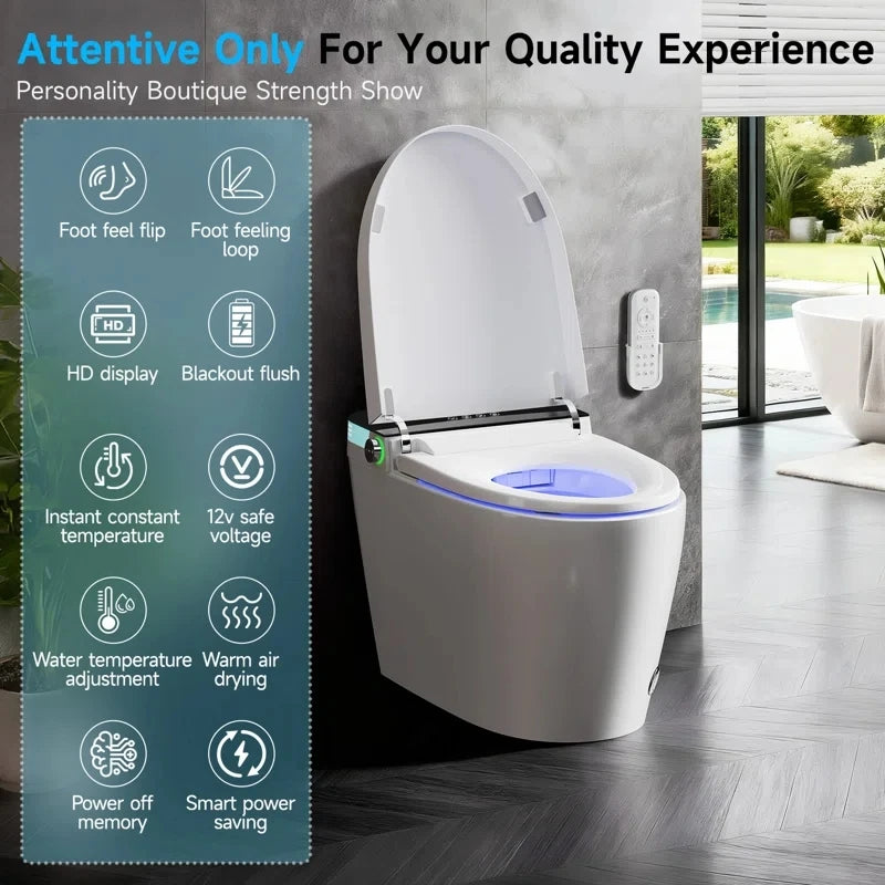 Smart Toilet with Tankless Bidet Heated Seat
