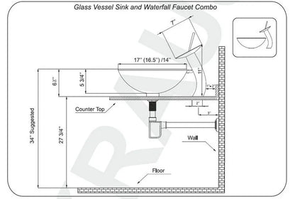 Tempered Glass Bathroom Vessel Sink with Waterfall
