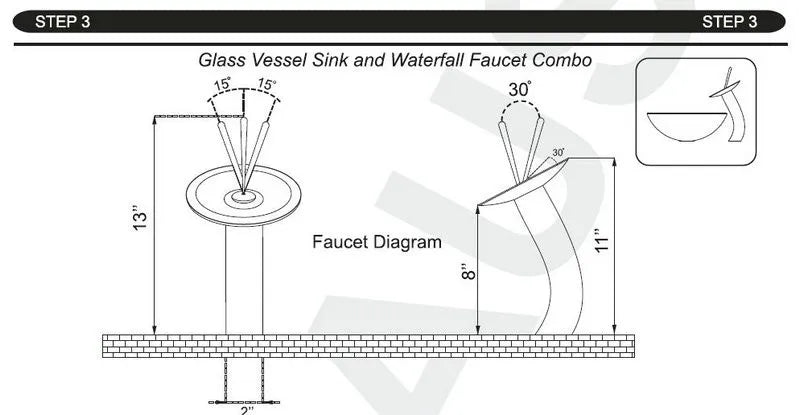 Tempered Glass Bathroom Vessel Sink with Waterfall