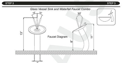 Tempered Glass Bathroom Vessel Sink with Waterfall
