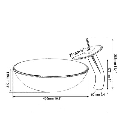 Tempered Glass Bathroom Vessel Sink with Waterfall