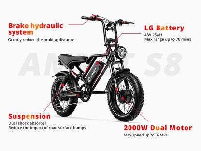 AMYET S8 Adults Electric Bike For Men 2000W