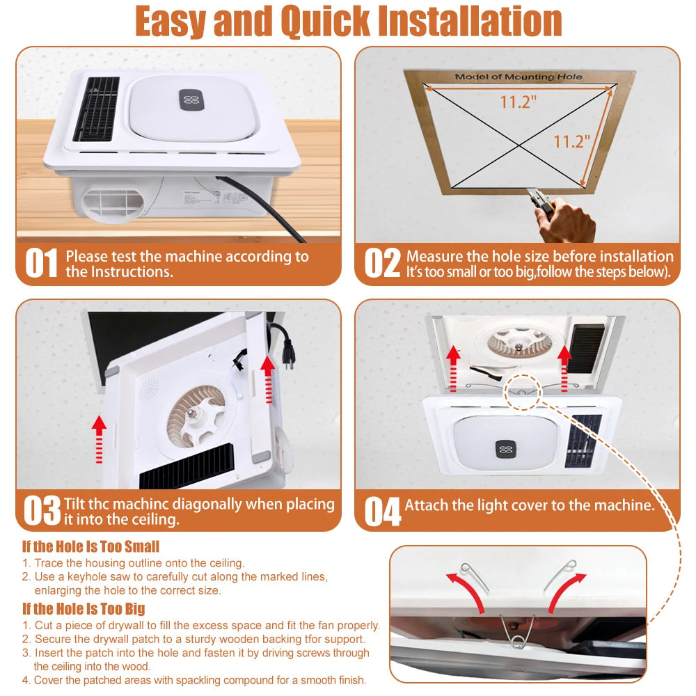 4-in-1 Bathroom Exhaust Fan with Bluetooth Speaker 1800W Heater 180 CFM Quiet Ventilation Easy Install for Home