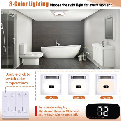 4-in-1 Bathroom Exhaust Fan with Bluetooth Speaker 1800W Heater 180 CFM Quiet Ventilation Easy Install for Home