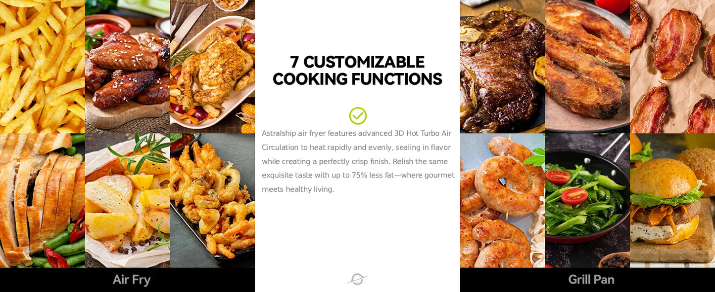2-in-1 Glass Air Fryer & Grill Combo, 4.2 QT + 1.3 QT Capacity, 7 Digital Presets, Small, Non-Toxic See-Through Glass Bowl