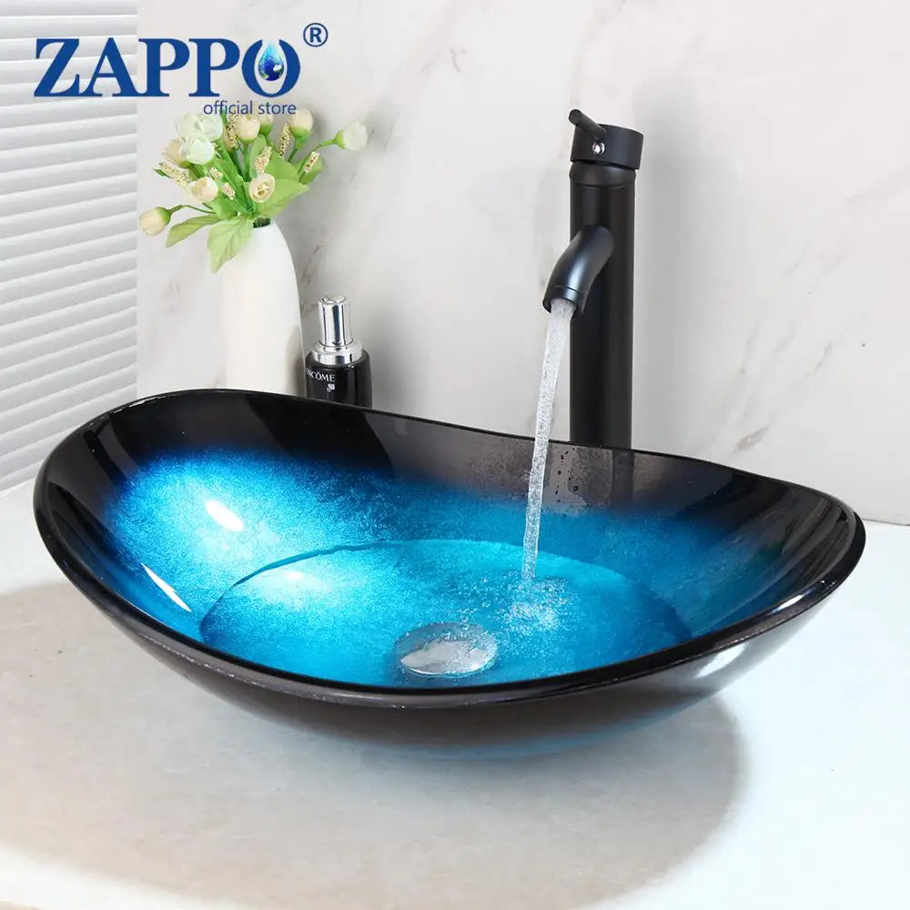 Tempered Glass Bathroom Vessel Sink with Waterfall