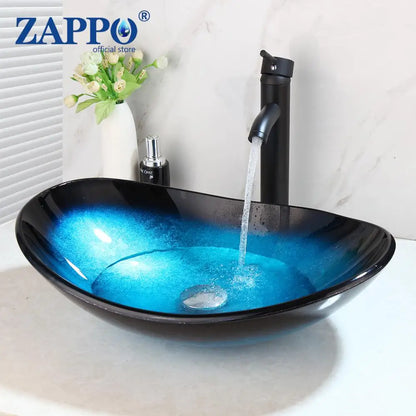 Tempered Glass Bathroom Vessel Sink with Waterfall