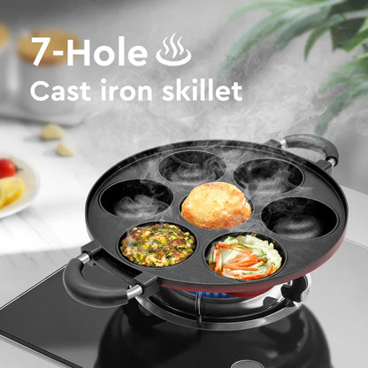 7 Hole Stove Top Cast Iron Cooking Pan