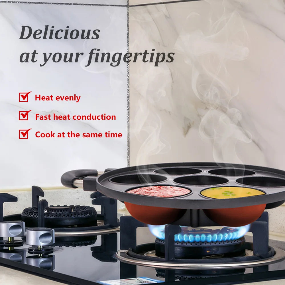 7 Hole Stove Top Cast Iron Cooking Pan
