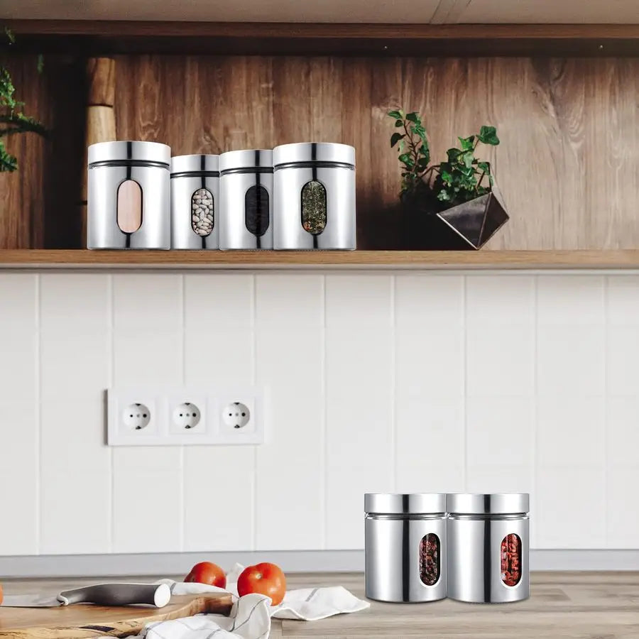 6 Pack Kitchen Canisters Set Airtight Stainless Steel