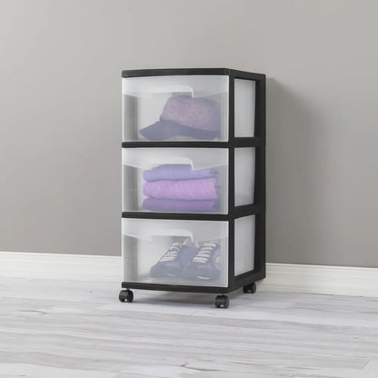 3 Drawer Clear Plastic Storage Cart