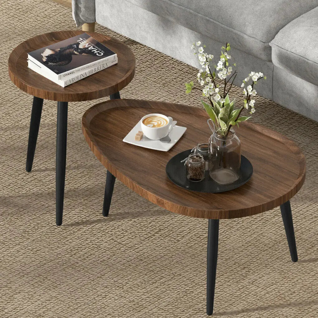 Round Coffee End Table Set Modern Nesting Style