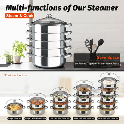 5 Tier  26/28/30/32cm Steamer With Glass Lid