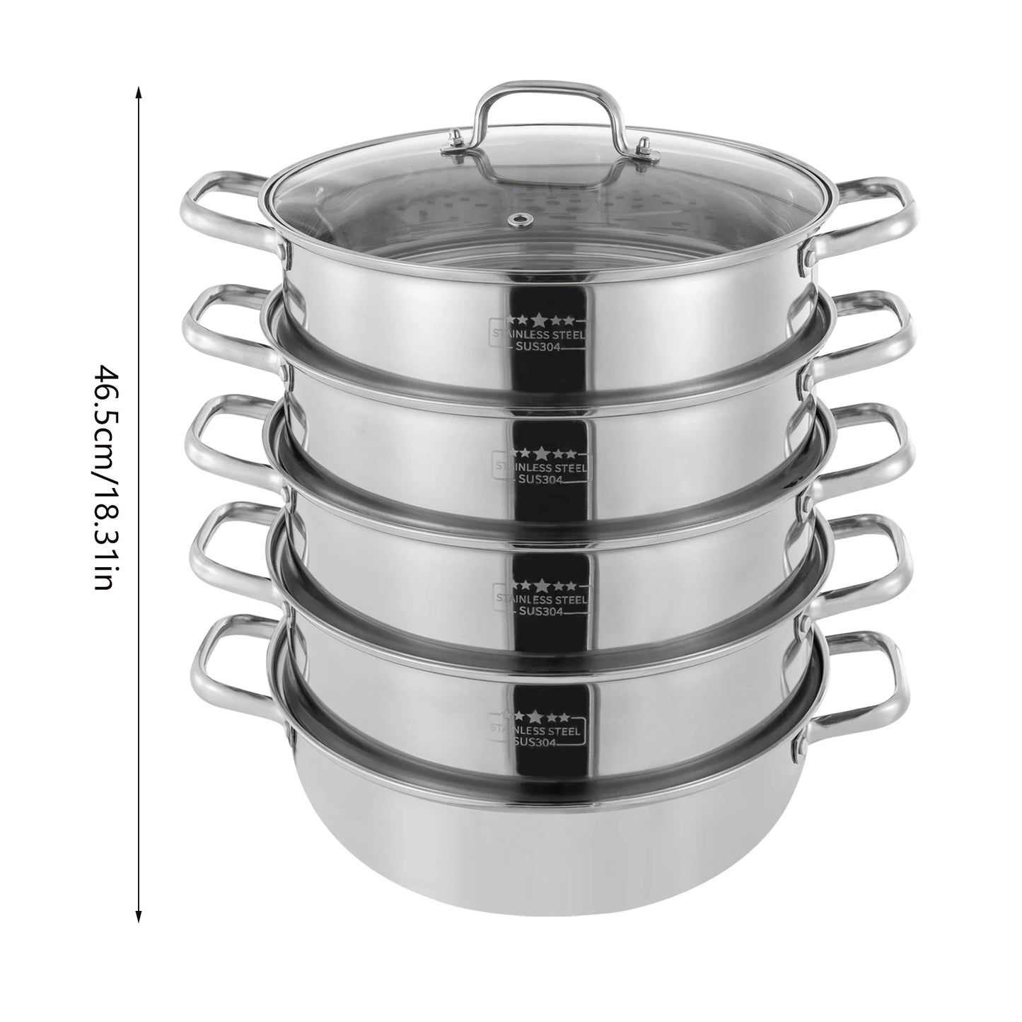 5 Tier  26/28/30/32cm Steamer With Glass Lid