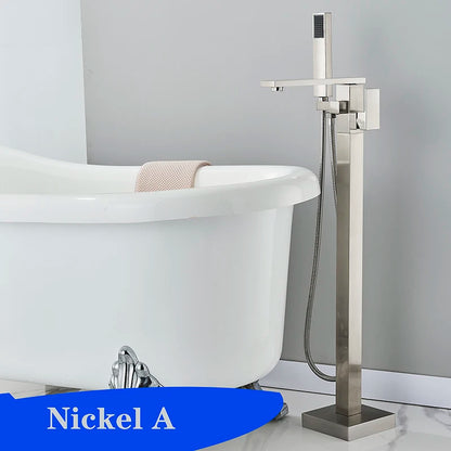 Matte Black Square Bathtub Shower Faucets Floor Standing Faucet Hot Cold Water Shower Mixer Tap Bathroom Waterfall Mixer
