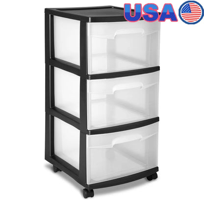 3 Drawer Clear Plastic Storage Cart