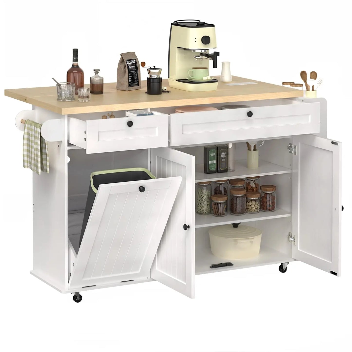 60" Mobile Kitchen Island with drop leaf