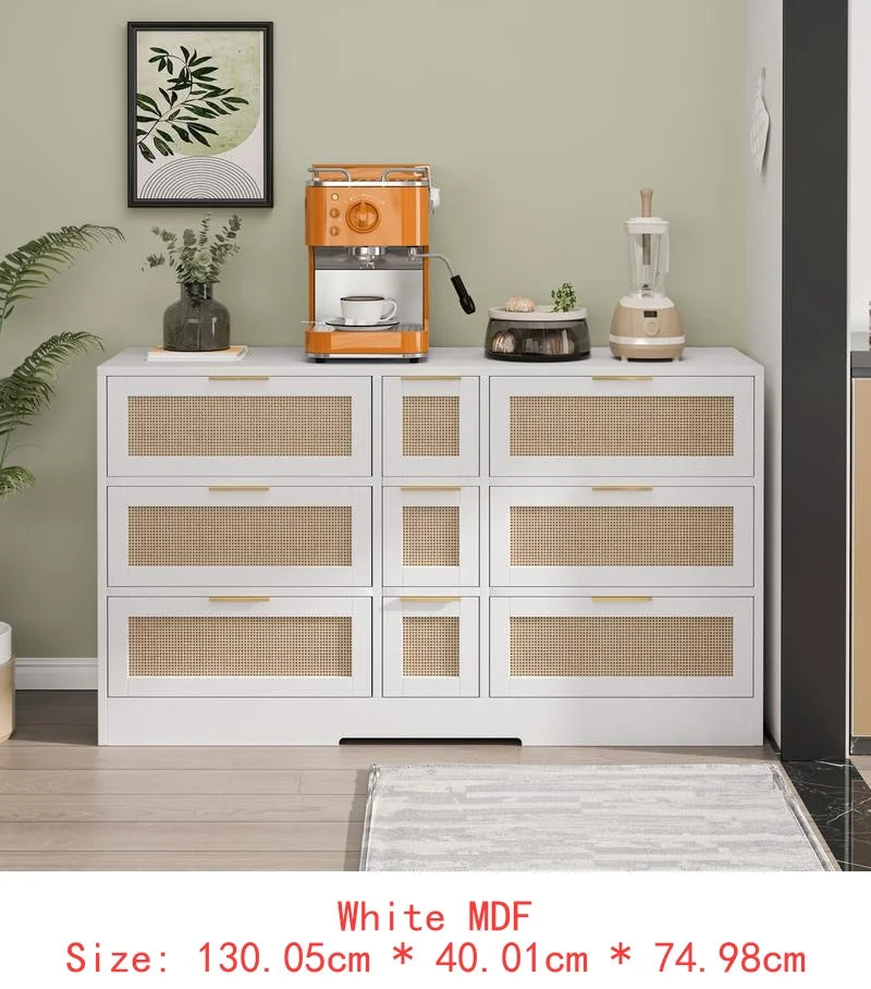 51.2” White Rattan Storage Locker with 9 Drawers