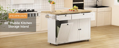 60" Mobile Kitchen Island with drop leaf