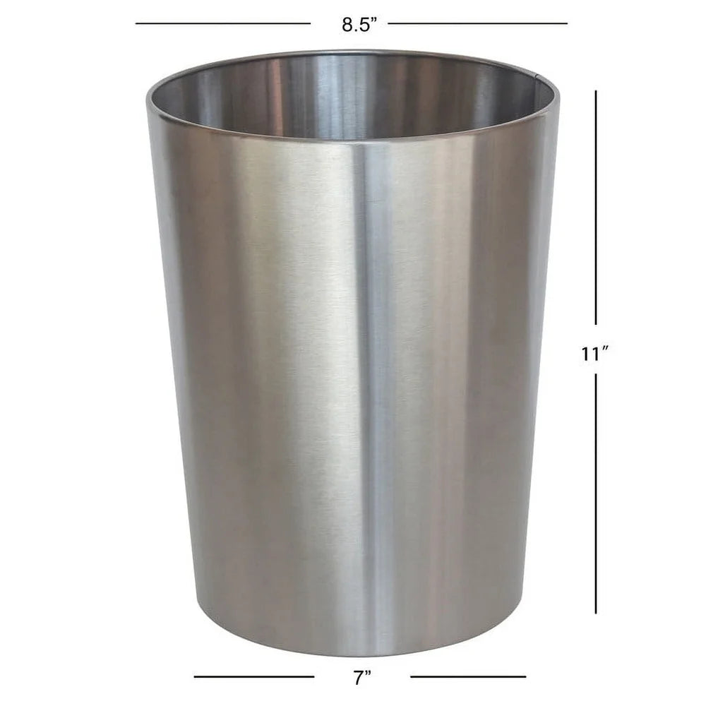 Brushed Nickel Metal Wastebasket 2.2 Gal Indoor Use
