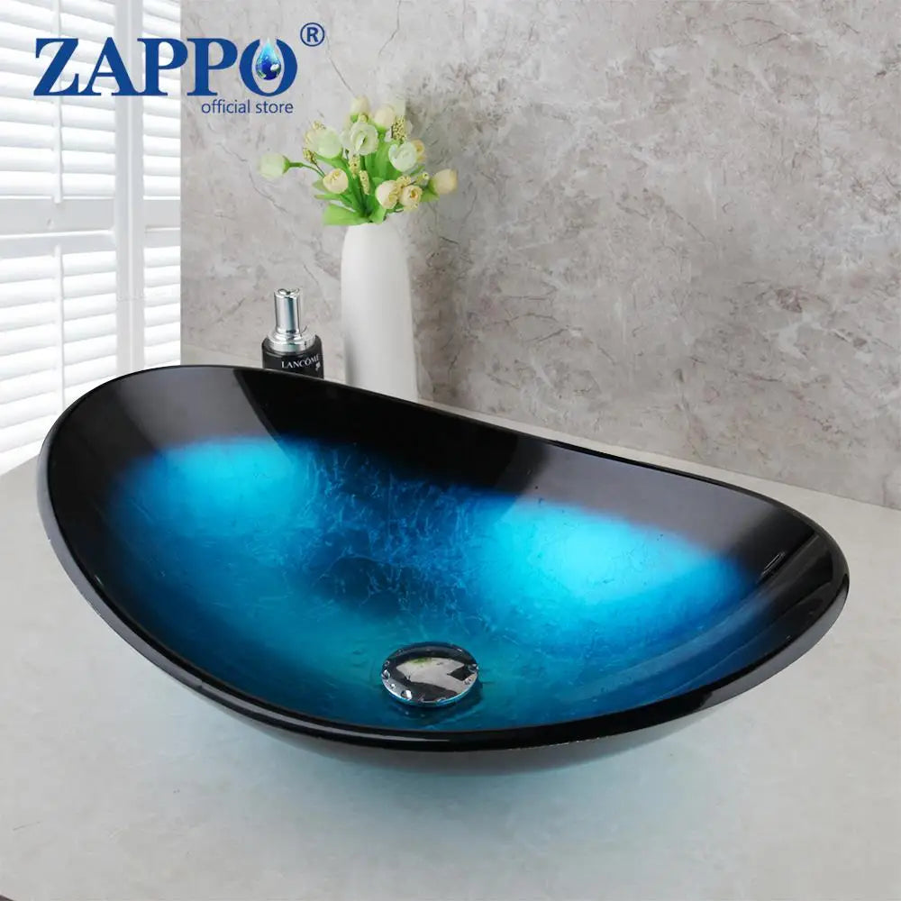 Tempered Glass Bathroom Vessel Sink with Waterfall