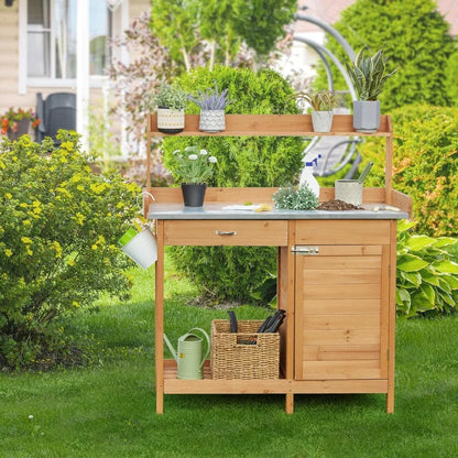 Outdoor Garden Potting Table Work Bench Metal Top