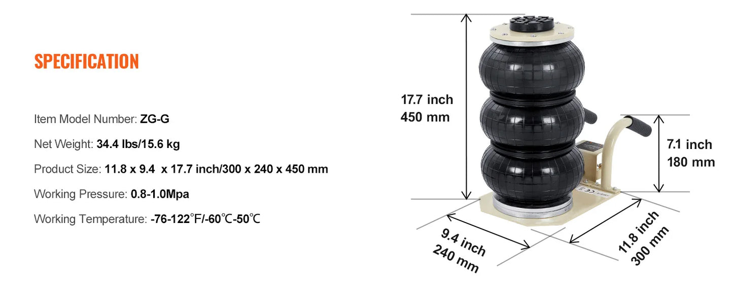 3 Ton Triple Bag Air Jack (6600 lbs) Capacity