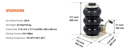 3 Ton Triple Bag Air Jack (6600 lbs) Capacity
