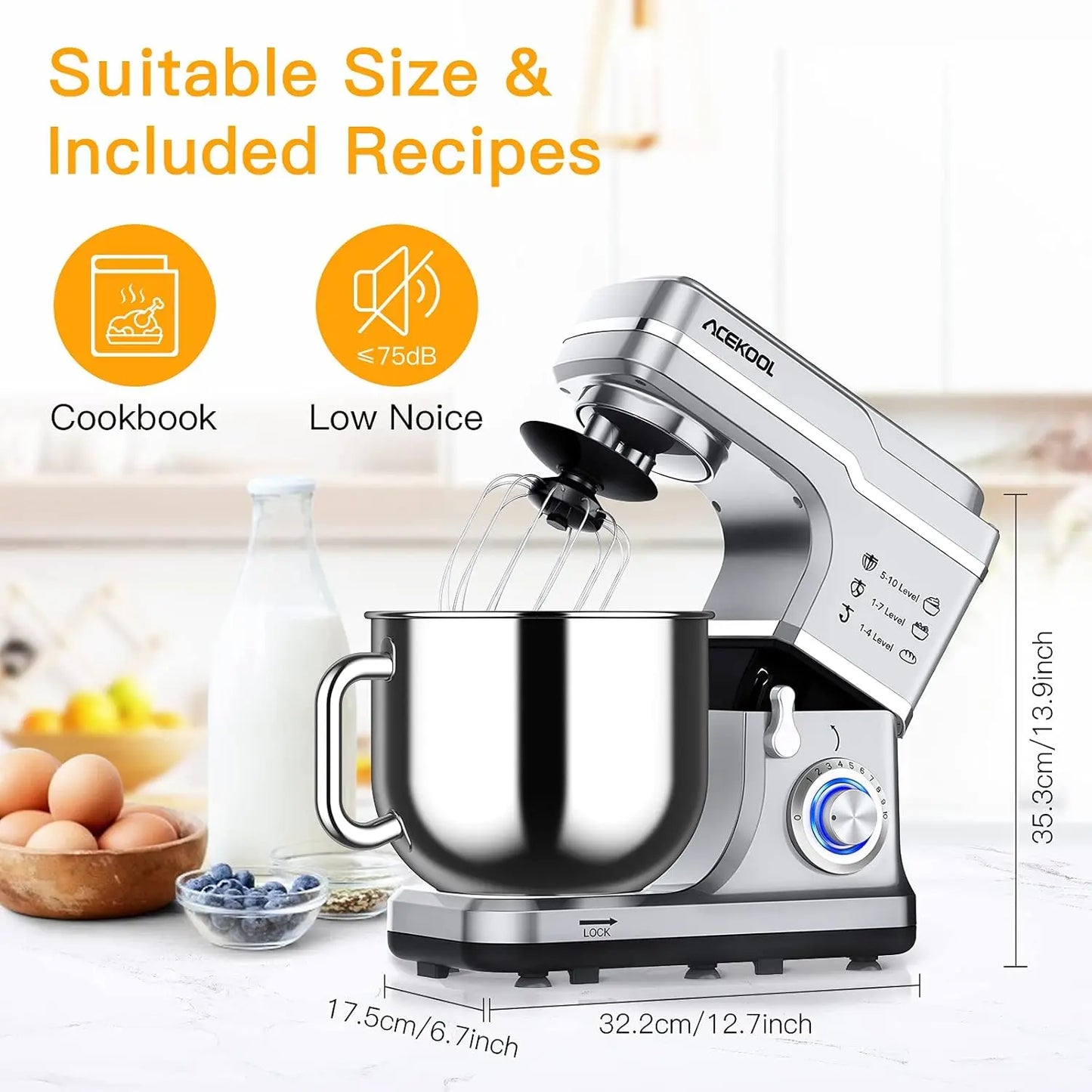 7.5QT 10-Speed 660W Tilt-Head Electric Food Mixer