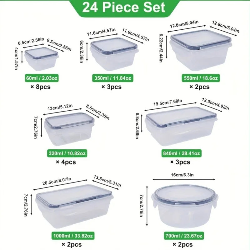 48Pcs Food Storage Set - 24 Airtight Containers/Lids