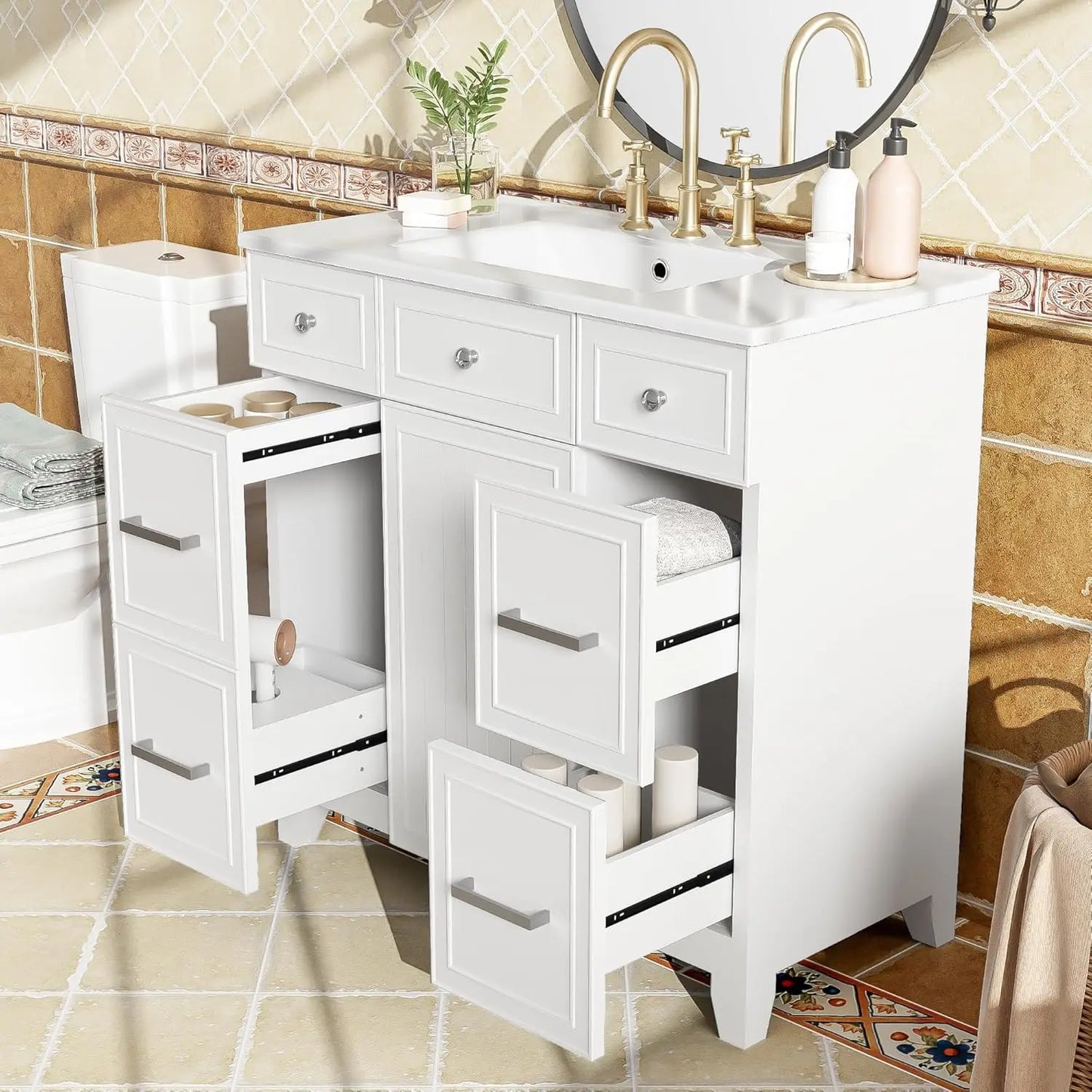 36" Bathroom Vanity Cabinet Sink Top Combo