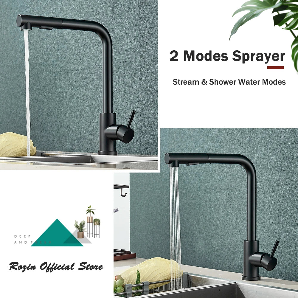 Kitchen Faucet Black Pull Out 2 Ways Nozzle Faucet