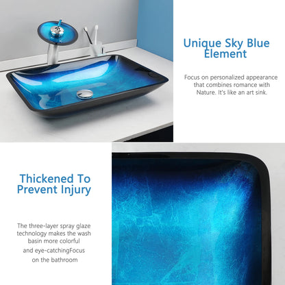 Tempered Glass Bathroom Vessel Sink with Waterfall