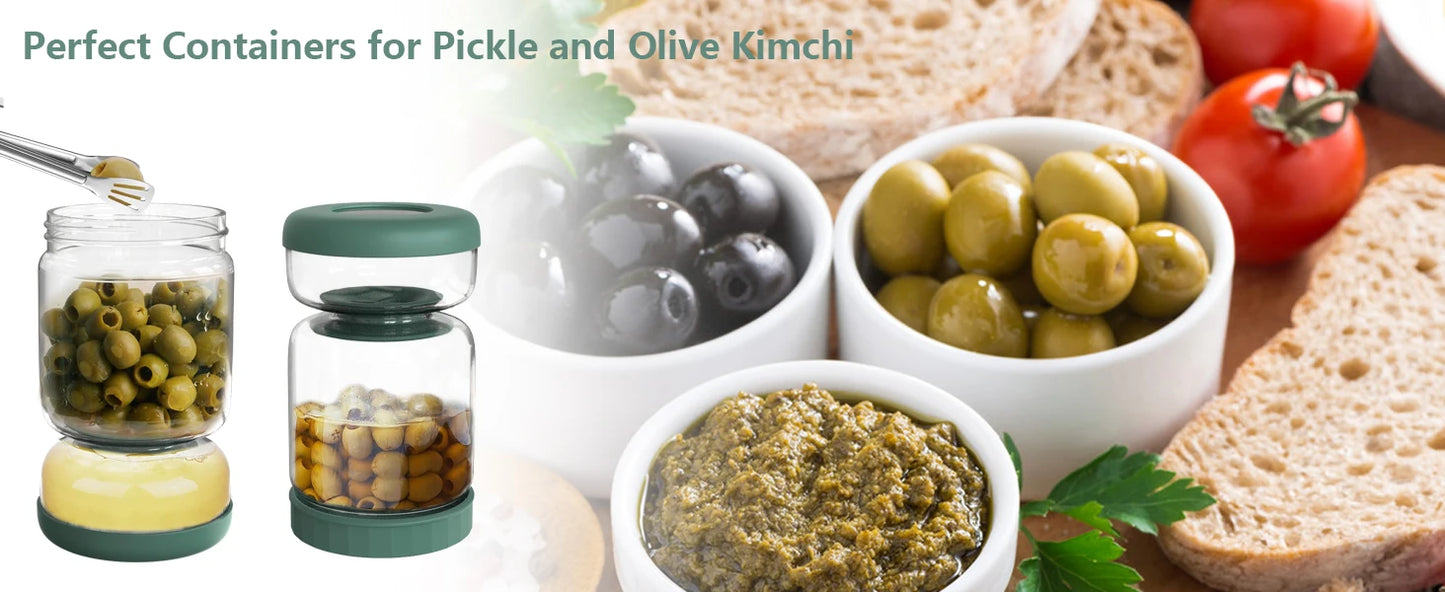 Glass Pickles Jar With Lids & Strainer