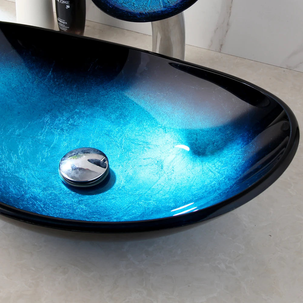 Tempered Glass Bathroom Vessel Sink with Waterfall