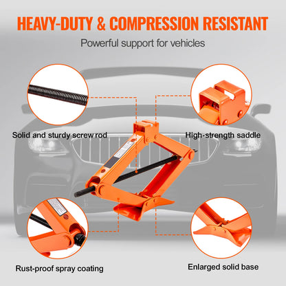 2.5 Ton/5512 lbs Scissor Jack 3.7"-17.1" Lift