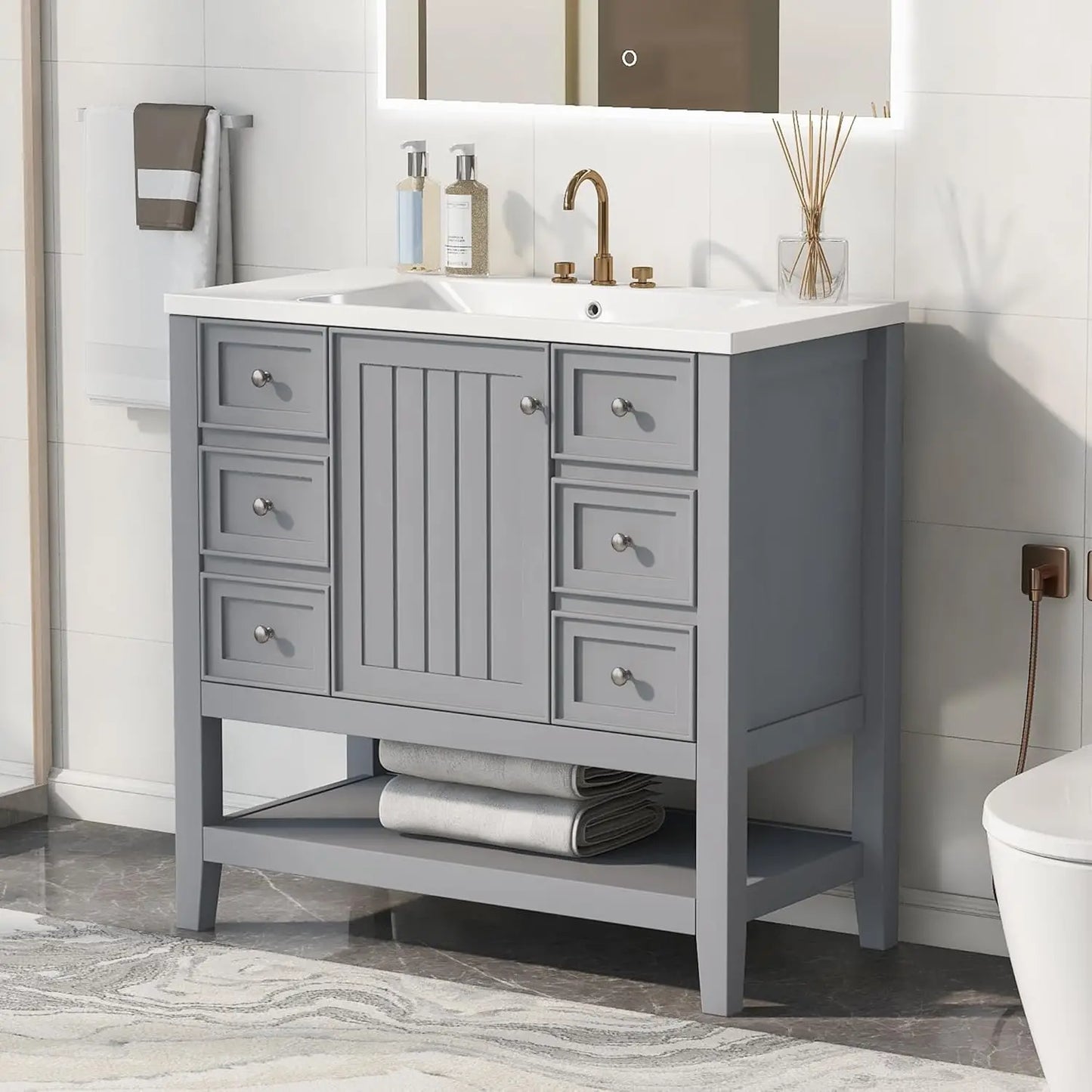 36" Bathroom Vanity Cabinet Sink Top Combo