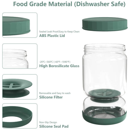 Glass Pickles Jar With Lids & Strainer