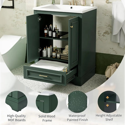 24in Wood Bathroom Vanity Cabinet Ceramic Sink