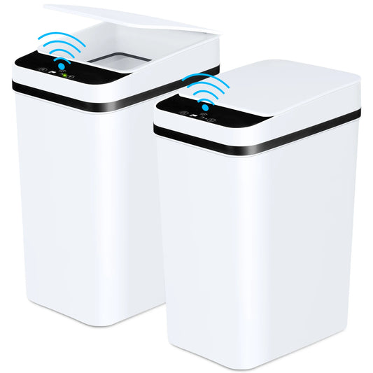 2 Pack 12L Bathroom Automatic Trash Cans White