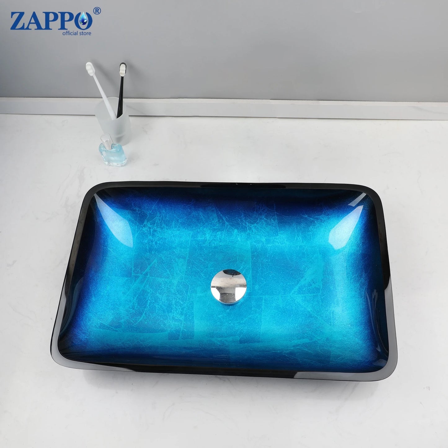Tempered Glass Bathroom Vessel Sink with Waterfall