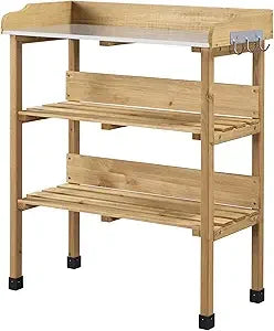 Potting Table w/Metal Tabletop for Gardening