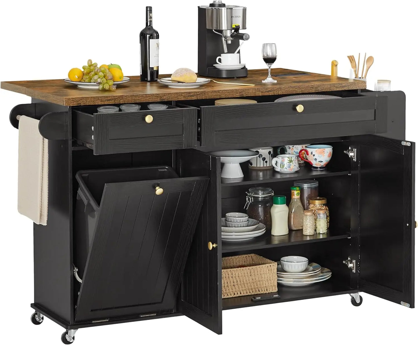 60" Mobile Kitchen Island with drop leaf